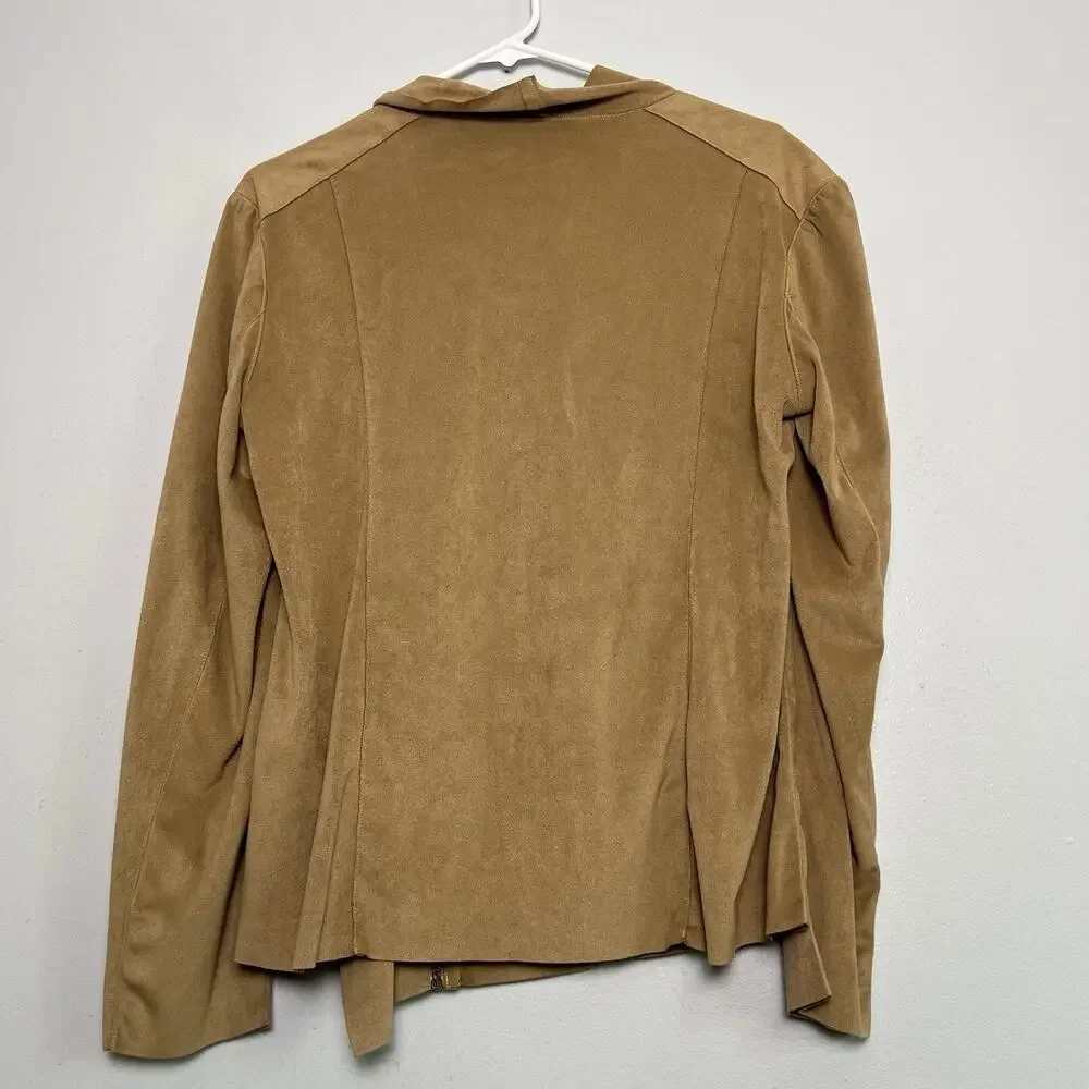 Mote Womens Tan Khaki Faux Suede Draped Full Zip Stretch Moto Jacket XXL Brown - Picture 8 of 9